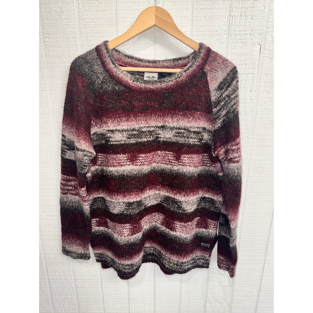Harley Davidson Sweater Womens Large Burgundy Grey Wool Blend Space Dye L